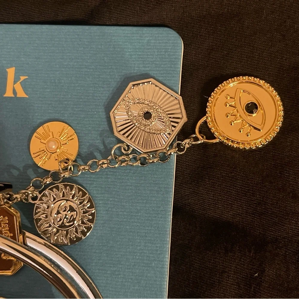 Piper K Silver Metal Claw Clip w/ Evil Eye + Sun Charm Dangles nwt